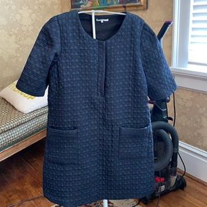 FRNCH Navy Textured Short-Sleeve Shift Dress